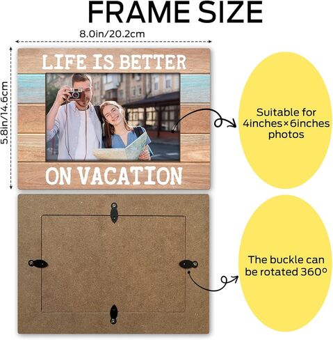 Life Is Better On Vocation Wood Photo Frame for Friends BFF Women Men, Beach House Picture Frame 4 x 6 Tabletop Display Vacation Gifts for Couple, Home Office Living Room Holiday Decors -14 in Kuwait