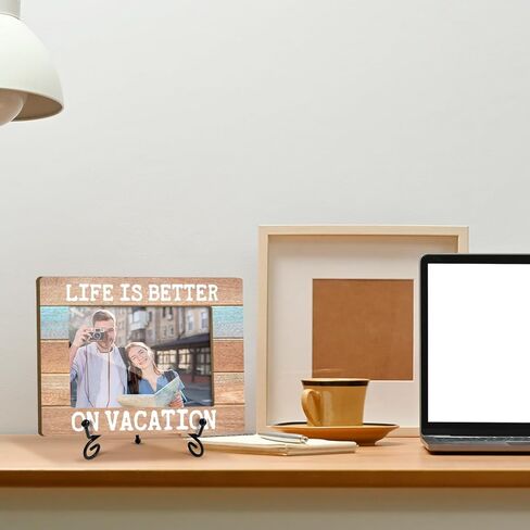Life Is Better On Vocation Wood Photo Frame for Friends BFF Women Men, Beach House Picture Frame 4 x 6 Tabletop Display Vacation Gifts for Couple, Home Office Living Room Holiday Decors -14 in Kuwait