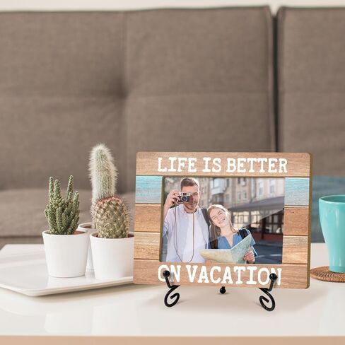 Life Is Better On Vocation Wood Photo Frame for Friends BFF Women Men, Beach House Picture Frame 4 x 6 Tabletop Display Vacation Gifts for Couple, Home Office Living Room Holiday Decors -14 in Kuwait