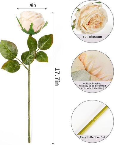 DuHouse 5Pcs Silk Roses Fake Champagne Roses with Stems Real Touch Rose Artificial Flowers for Arrangement Wedding Party Home Decoration in Saudi Arabia