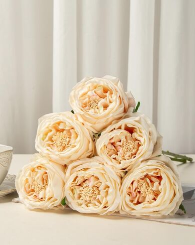 DuHouse 5Pcs Silk Roses Fake Champagne Roses with Stems Real Touch Rose Artificial Flowers for Arrangement Wedding Party Home Decoration in Saudi Arabia