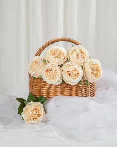 DuHouse 5Pcs Silk Roses Fake Champagne Roses with Stems Real Touch Rose Artificial Flowers for Arrangement Wedding Party Home Decoration in Saudi Arabia