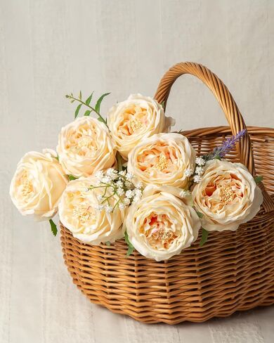 DuHouse 5Pcs Silk Roses Fake Champagne Roses with Stems Real Touch Rose Artificial Flowers for Arrangement Wedding Party Home Decoration in Saudi Arabia