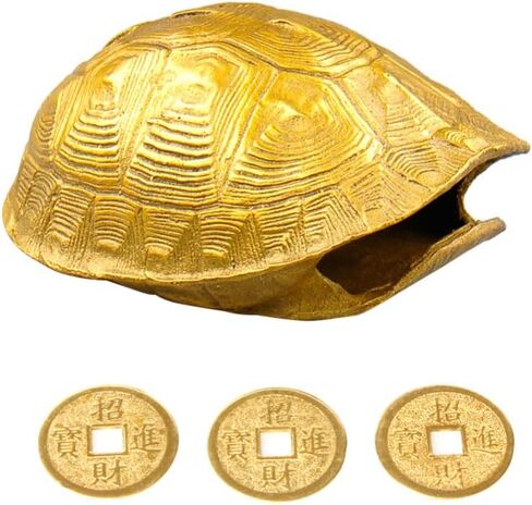 Ipetboom 1 Set Chinese Feng Shui Coins Divination Turtle Shell Good Luck Fortune Coin Copper Crafts Turtle Statue I- Ching Coins for Health Wealth Home Ornament Golden in Saudi Arabia
