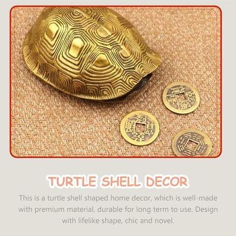 Ipetboom 1 Set Chinese Feng Shui Coins Divination Turtle Shell Good Luck Fortune Coin Copper Crafts Turtle Statue I- Ching Coins for Health Wealth Home Ornament Golden in Saudi Arabia
