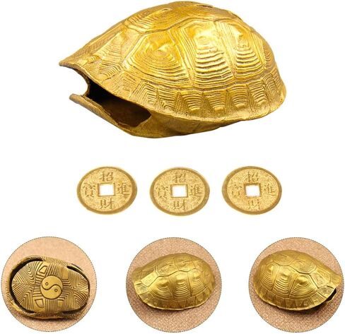 Ipetboom 1 Set Chinese Feng Shui Coins Divination Turtle Shell Good Luck Fortune Coin Copper Crafts Turtle Statue I- Ching Coins for Health Wealth Home Ornament Golden in Saudi Arabia