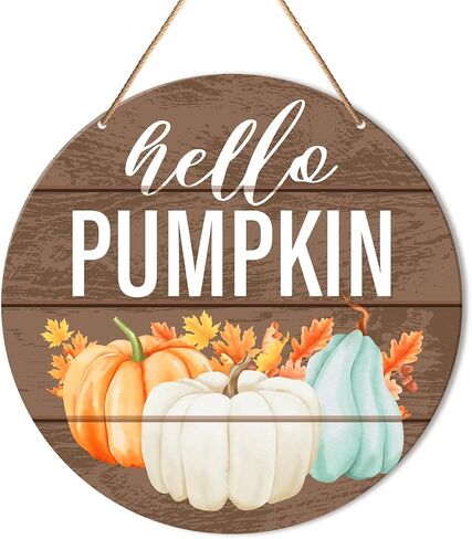 Fall Sign Front Door Decor, Fall Round Hanging Sign Decor Farmhouse Hello Pumpkin Autumn Wall Decorations Maple Leaves Harvest Thanksgiving Wood Sign for Porch, Home, Office in Saudi Arabia