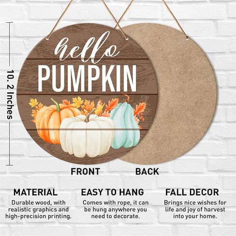 Fall Sign Front Door Decor, Fall Round Hanging Sign Decor Farmhouse Hello Pumpkin Autumn Wall Decorations Maple Leaves Harvest Thanksgiving Wood Sign for Porch, Home, Office in Saudi Arabia