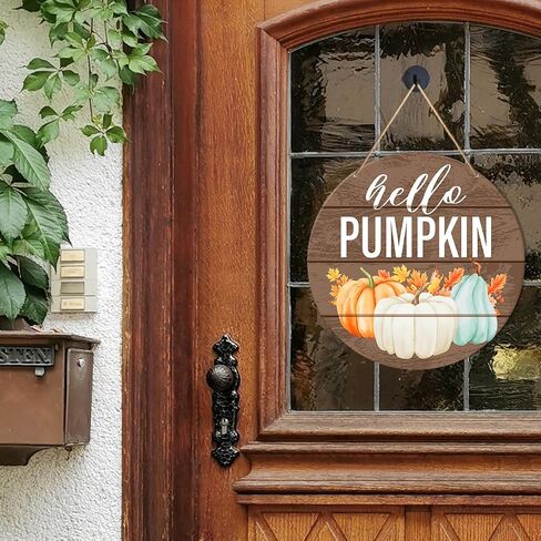 Fall Sign Front Door Decor, Fall Round Hanging Sign Decor Farmhouse Hello Pumpkin Autumn Wall Decorations Maple Leaves Harvest Thanksgiving Wood Sign for Porch, Home, Office in Saudi Arabia