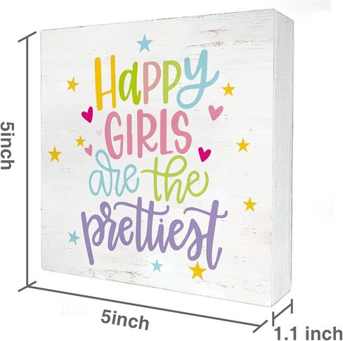 لافتة صندوق خشبي ملهمة للفتيات لحضانة البنات، الفتيات السعيدات هي أجمل لوحة خشبية لديكور غرفة البنات على سطح الطاولة in Kuwait