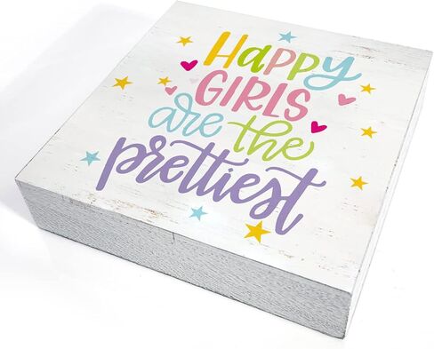 لافتة صندوق خشبي ملهمة للفتيات لحضانة البنات، الفتيات السعيدات هي أجمل لوحة خشبية لديكور غرفة البنات على سطح الطاولة in Kuwait