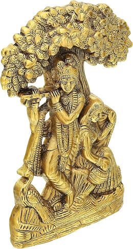 يقف جولدن رادها كريشنا يلعب الناي تحت الشجرة -9.5 × 6 بوصات تمثال ديكور للمنزل، المعبد، المكتب، ديكور الغرفة - أفضل هدايا الانتقال لمنزل جديد in Kuwait