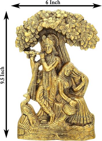 يقف جولدن رادها كريشنا يلعب الناي تحت الشجرة -9.5 × 6 بوصات تمثال ديكور للمنزل، المعبد، المكتب، ديكور الغرفة - أفضل هدايا الانتقال لمنزل جديد in Kuwait