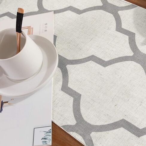 JINCHAN Moroccan Tile Print Table Runner Farmhouse Linen Table Runners 72 Inches Long Coffee Table Decor for Dresser Geometric Trellis Printed Kitchen Dining Room 1 Panel 13x72 Inch Soft Grey on Beige in Saudi Arabia