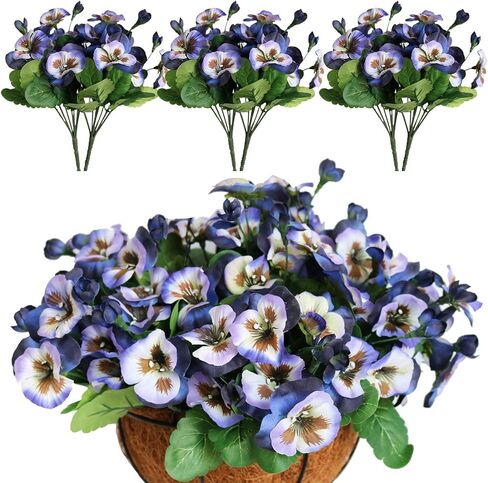 6PCS Artificial Flowers Artificial Pansy Bushes Faux Plastic Flower Fake Plants Indoor Outdoor Home Garden Decoration (Purple Blue) in Kuwait