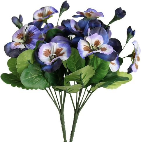 6PCS Artificial Flowers Artificial Pansy Bushes Faux Plastic Flower Fake Plants Indoor Outdoor Home Garden Decoration (Purple Blue) in Kuwait