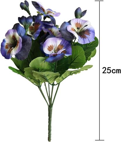 6PCS Artificial Flowers Artificial Pansy Bushes Faux Plastic Flower Fake Plants Indoor Outdoor Home Garden Decoration (Purple Blue) in Kuwait