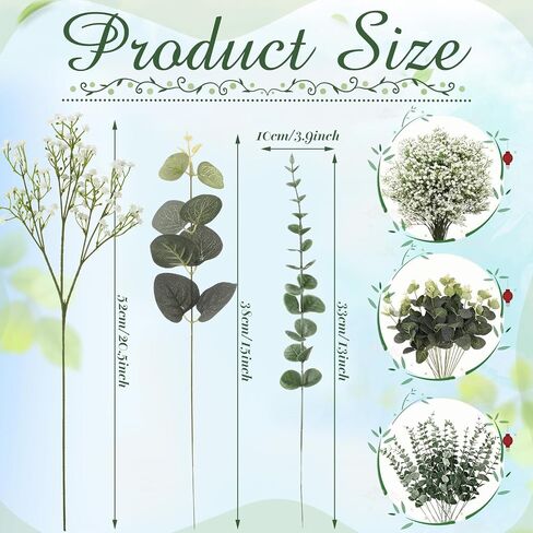 80 Pcs 20.5 Inch Babys Breath Artificial Flowers and 2 Kinds Artificial Eucalyptus Stems Leaves Greenery Faux Silver Dollar Bouquets Babys Breath Flowers for Wedding Bridal Centerpiece Decor in Saudi Arabia
