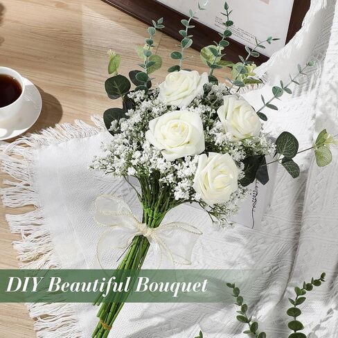 80 Pcs 20.5 Inch Babys Breath Artificial Flowers and 2 Kinds Artificial Eucalyptus Stems Leaves Greenery Faux Silver Dollar Bouquets Babys Breath Flowers for Wedding Bridal Centerpiece Decor in Saudi Arabia