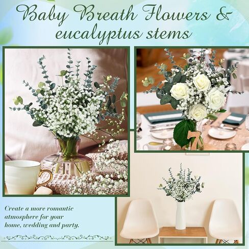 80 Pcs 20.5 Inch Babys Breath Artificial Flowers and 2 Kinds Artificial Eucalyptus Stems Leaves Greenery Faux Silver Dollar Bouquets Babys Breath Flowers for Wedding Bridal Centerpiece Decor in Saudi Arabia