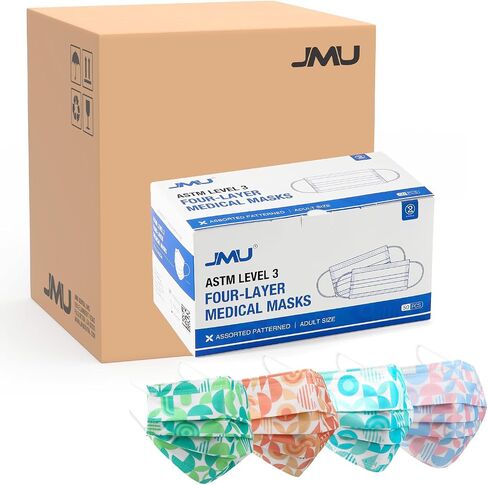 JMU 50 Pack Multicolor Disposable Face Masks, 4-Ply ASTM Level 3 Medical Face Masks for Adults in Saudi Arabia