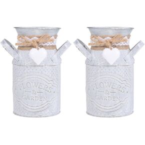 Cabilock Vintage Metal Galvanized Vases, Rustic Succulent Plant Pots Plant Buckets Farmhouse Metal Bouquets Flower vase Flower Bucket Decorative Pot for Kitchen, Bathroom,Living Room, 2pcs