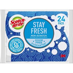 Scotch-Brite Scrub Dots Non-Scratch Scrub Sponges, Sponges for Cleaning Kitchen, Bathroom, and Household, Non-Scratch Sponges Safe for Non-Stick Cookware, 24 Scrubbing Sponges