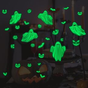 3 Sheet Halloween Window Stickers Decals Ghost Glow in The Dark Wall for Scary Party Decorations Supplies
