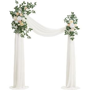 Serwalin Arch Flowers with Drapes Kit (𝗣𝗮𝗰𝗸 𝗼𝗳 𝟯), 2 Pcs Pink Wedding Flowers Swag with 1 Pc Drapes Fabric for Wedding Decoration Ceremony Reception Arch Decor