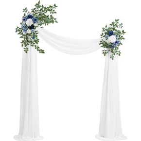 Serwalin Arch Flowers with Drapes Kit (𝗣𝗮𝗰𝗸 𝗼𝗳 𝟯), 2 Pcs Pink Wedding Flowers Swag with 1 Pc Drapes Fabric for Wedding Decoration Ceremony Reception Arch Decor