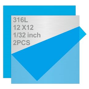 2PCS 316L Stainless Steel Metal 12" x 12" x 1/32" Inch Metal Plates for Magnetic Mount Board Wall 20GA(0.80MM) 316L Stainless Steel Shim Stock Plates Metal Sheets for Crafting, Kitchen, Office