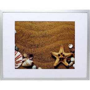 Silver 11x14 Brushed Aluminum Metal Picture Frame with 8x10 Mat - Includes Both Attached Hanging Hardware and Desktop Easel - Crystal Clear Plexiglass Front - Two Display Options