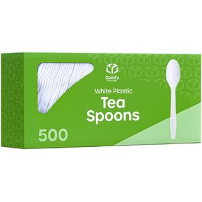 Comfy Package [500 Count] Heavy Duty White Plastic Tea Spoons, Extra Heavyweight Disposable Tea Spoons Perfect for Restaurants, Parties, and Dinner