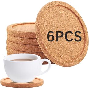 18 Pcs Cork Coasters with Lip，Absorbent Drink Coaster with Grooved Round Edge ，Non-Slip、 Heat-Resistant、 Suitable for Mugs, Glasses, Coffee Coasters for Home Tabletop Decoration