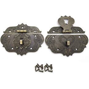 Antique Bronze Hasp Latch, OZXNO 2-Pack Retro Embossing Decorative Zinc Alloy Hasp Clasp Vintage Style Jewelry Box Latch Cabinet Lock with Mounting Screws (86 x 64 mm)