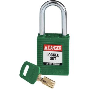Brady SafeKey Lockout Padlock - Nylon - Green - 1.5" Steel Shackle Vertical Clearance - Keyed Different