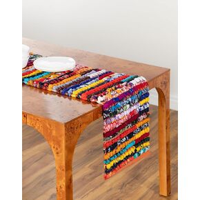 Unique Loom Braided Chindi Collection Area Rug - Multi-Striped (1' 2" x 8' Table Runner, Multi/ Black)