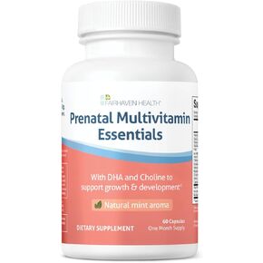 Fairhaven Health Prenatal Multivitamin Essentials | Prenatal Vitamins + DHA, Choline, Myo-Inositol | Supports Healthy Pregnancy & Fetal Brain Development | Mint Essence to Deter Nausea | 60 Capsules
