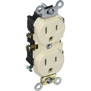 Leviton CR15-E 15-Amp, 125-Volt, Narrow Body Duplex Receptacle, Straight Blade, Commercial Grade, Self Grounding, Side Wired, Black