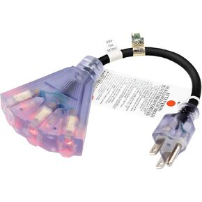 FIRMERST Outdoor Extension Cord with 3 Outlets 1 Foot 14 Gauge, Lighted End