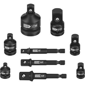 9 Piece Impact Socket Adapter and Reducer Set,1/4", 3/8", 1/2", 3/4" Drive Socket Adapter Set for Impact Driver Conversions, Impact Wrench Conversion Kit Socket Reducer, Locking Socket Adapter Set