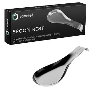 Stainless Steel Spoon Rest-Spatula Ladle Holder Set of 2 Stainless Steel Utensil Spoon Rest Holder Brushed Finish Dishwasher Safe Serving Cooking Modern Stylish Silver