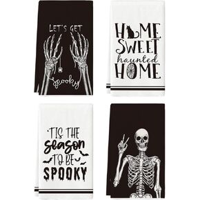 Artoid Mode Skeleton Hand Spooky Halloween Kitchen Towels Dish Towels, 18x26 Inch Let's Get Bones Decoration Hand Towels Set of 4