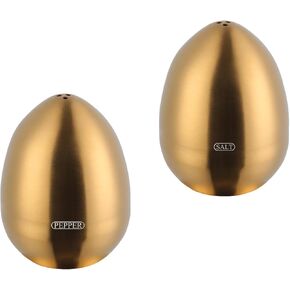 2-Piece Set Gold Salt Pepper Shakers, Cute Egg Shape Stainless Steel Condiment Jar for Home and Kitchen Utensils, Comfortable and Ergonomic