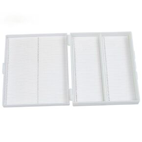 Microscope Slide Box with Latch Lock, Holds up to 100 Slides, White