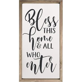 Bless This Home And All Who Enter Framed Wood Farmhouse Wall Sign (9x18)
