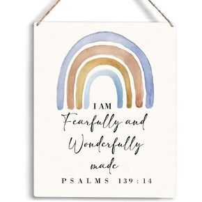 Christian Wall Art I Am Fearfully And Wonderfully Made Wooden Hanging Sign Religious Gifts Bible Verse Wall Art Home Office Bedroom Living Room Decor Baptism Gifts 8 x 10 Inches