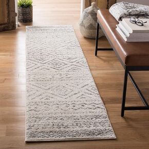 SAFAVIEH Tulum Collection Runner Rug - 2' x 17', Ivory & Grey, Moroccan Boho Distressed Design, Non-Shedding & Easy Care, Ideal for High Traffic Areas in Living Room, Bedroom (TUL267A)
