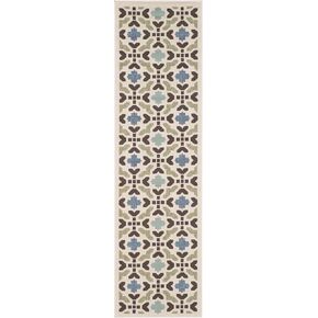 SAFAVIEH Veranda Collection 2'3' x 8' Cream / Aqua VER080 Modern Indoor/ Outdoor Non-Shedding Easy scrubbing Patio Backyard Porch Deck Mudroom Runner-Rug