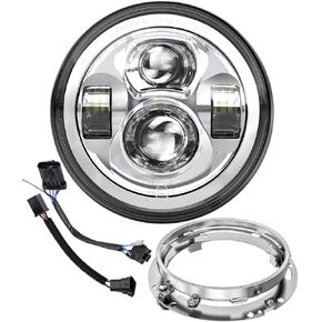 7 inch Motorcycle LED Headlight DOT Lamp Kit with Mounting Bracket for Harley Davidson Street Glide Heritage Softail Road King Switchback Electra Glide Ultra Classic Chrome Fat boy